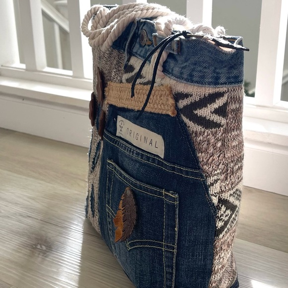Denim & Knit Sweater-Upcycled Bag | Eco-Friendly, Handmade, One-of-a-Kind - Picture 7 of 16